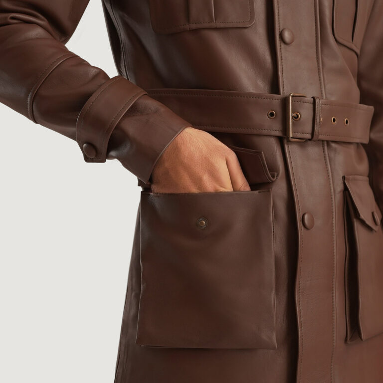 Mens Dolf Brown Leather Jacket Close-Up-9-1701089158659